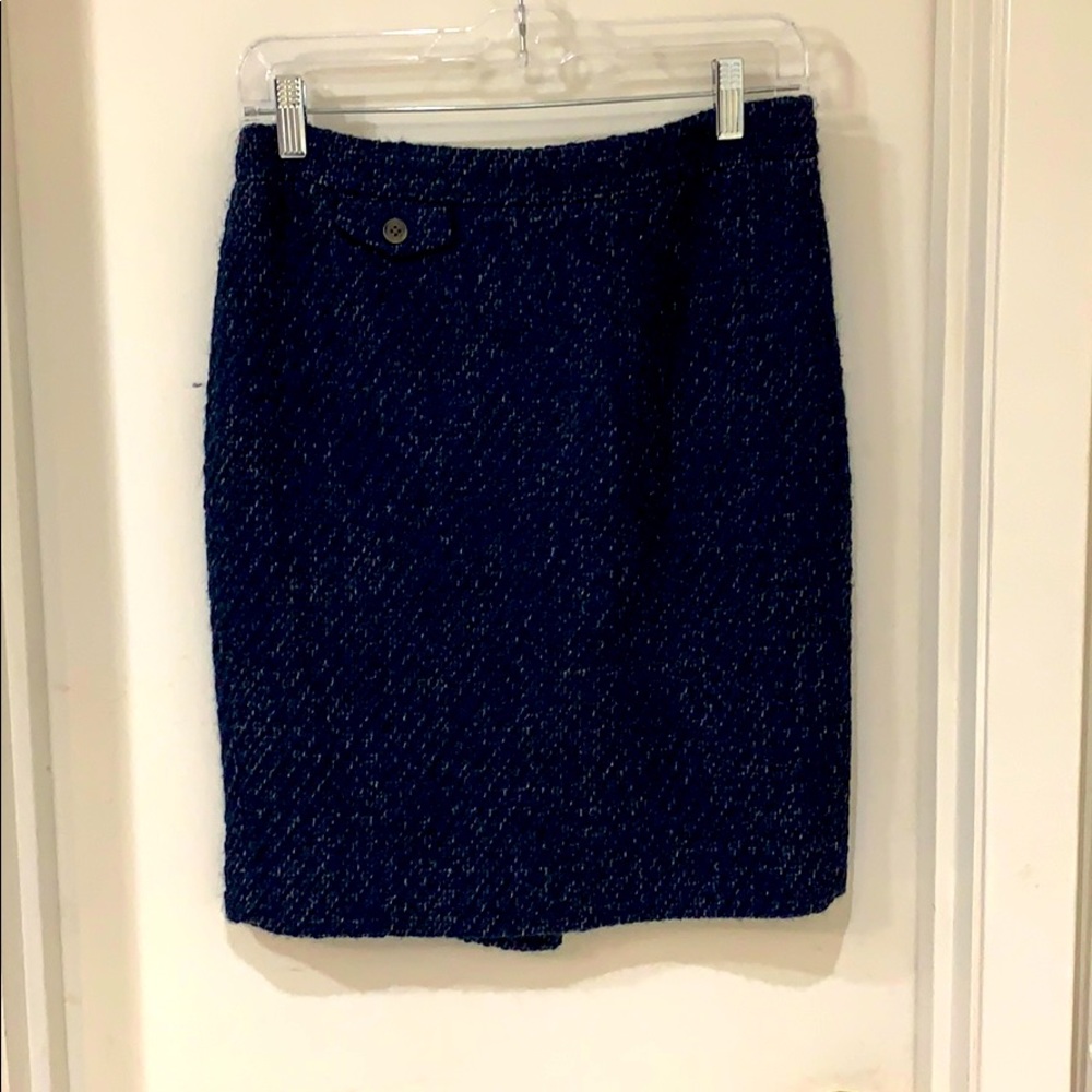 J.Crew “the Pencil skirt”; navy wool texture, Sz 2